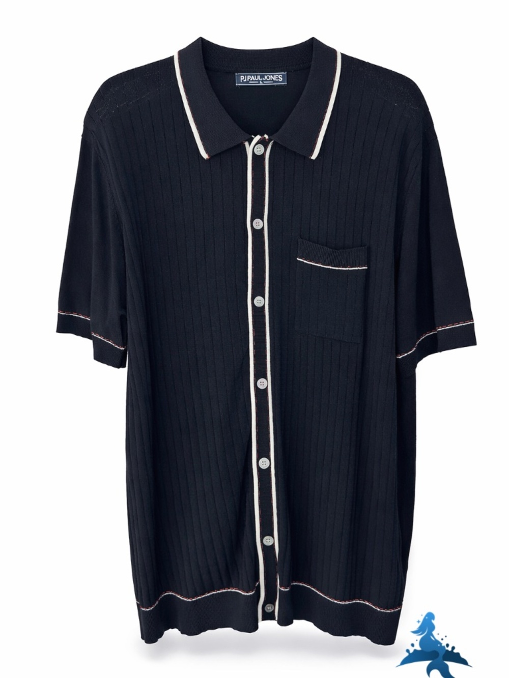 1301 PJ Paul Jones Knit Polo Cardigan – Large – Black